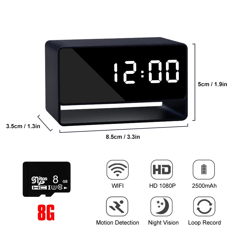 WiFi Wireless Mini Alarm Clock Camera - 1080P HD & Motion Detection