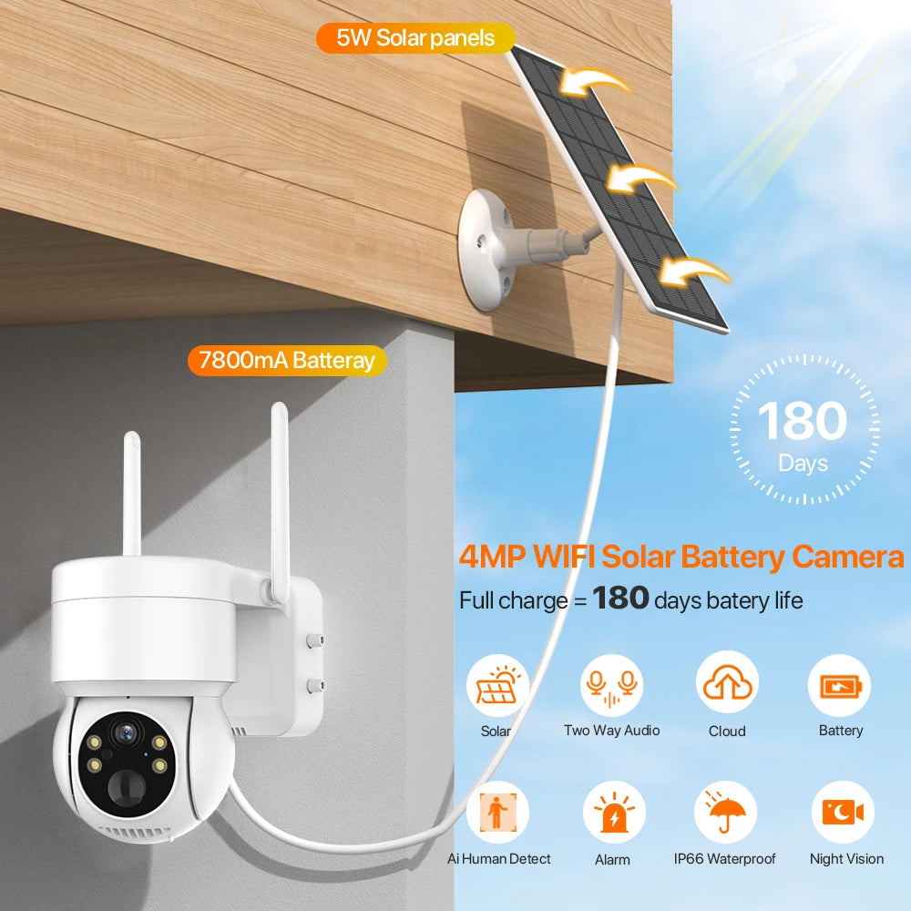 WiFi PTZ Camera 4MP HD Outdoor - Solar Powered Surveillance