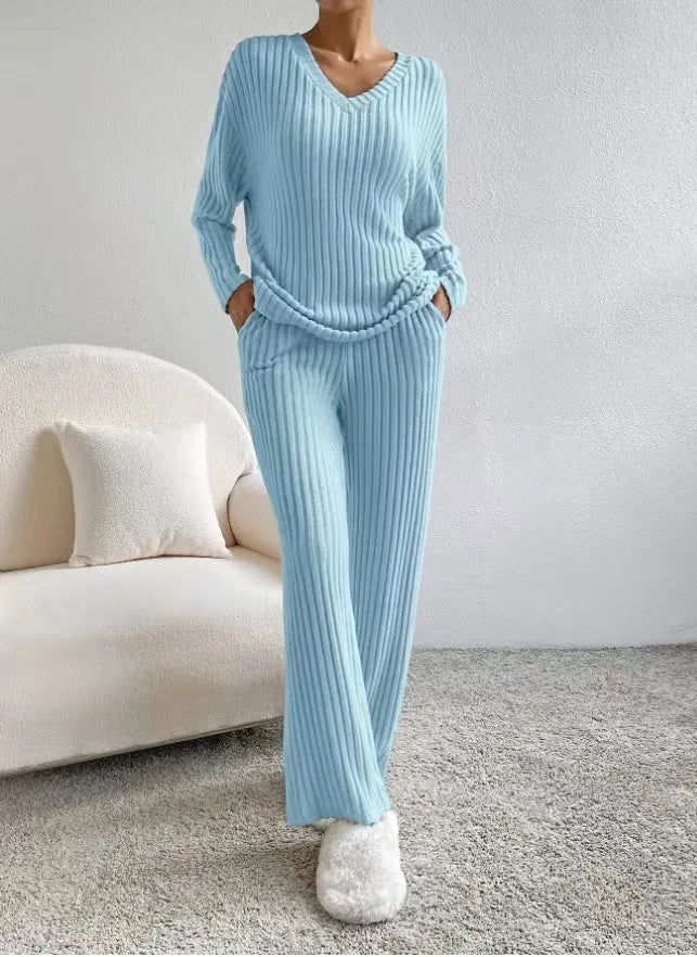 Knitted Two-Piece Set & V-Neck Top with Trousers