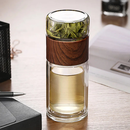 Double Glass Water Bottle with Tea Infuser & Case