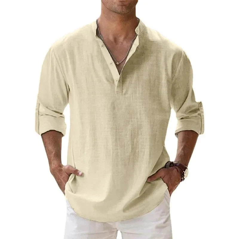 Men’s Lightweight Cotton Linen Henley Shirt