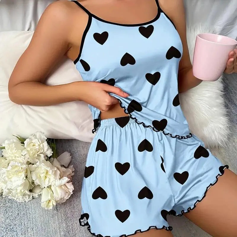 Women's Pink Heart Print Pajama Set