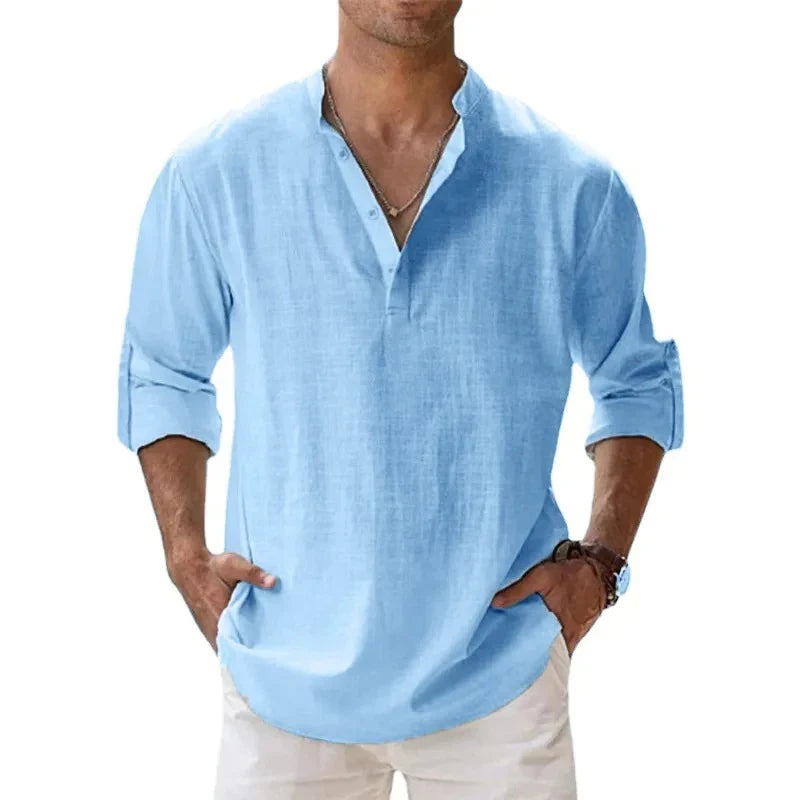 Men’s Lightweight Cotton Linen Henley Shirt