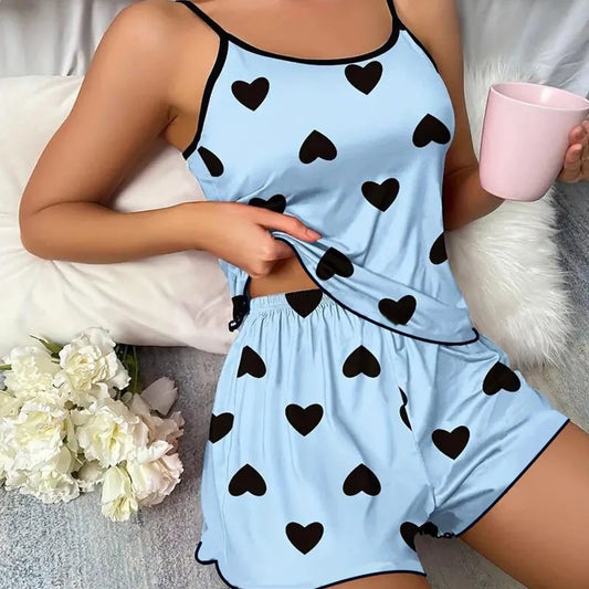 Women's Pink Heart Print Pajama Set