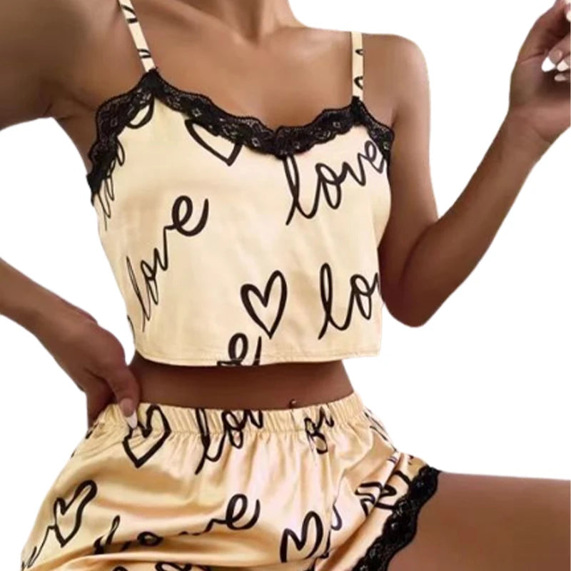 Women's Printed Pajama Shorts Set