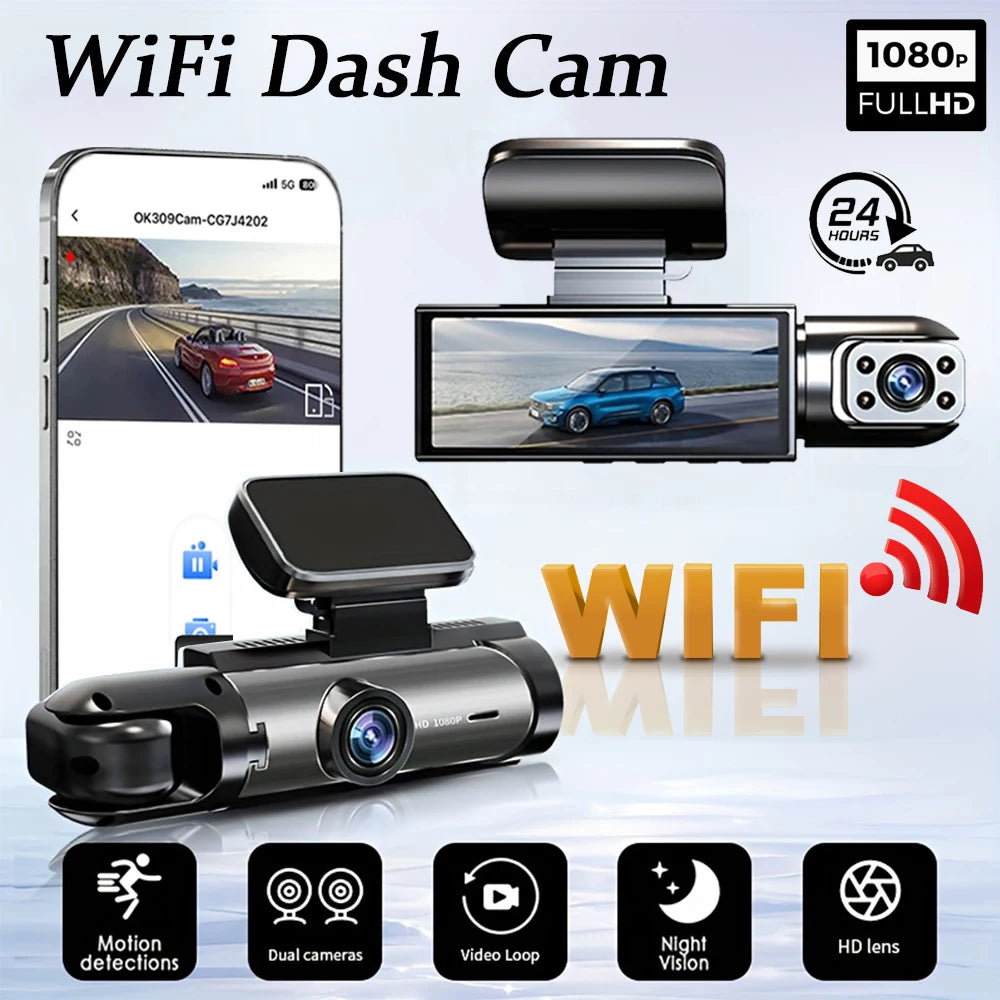 1080P WiFi Dual Camera Dash Cam - Front & Inside