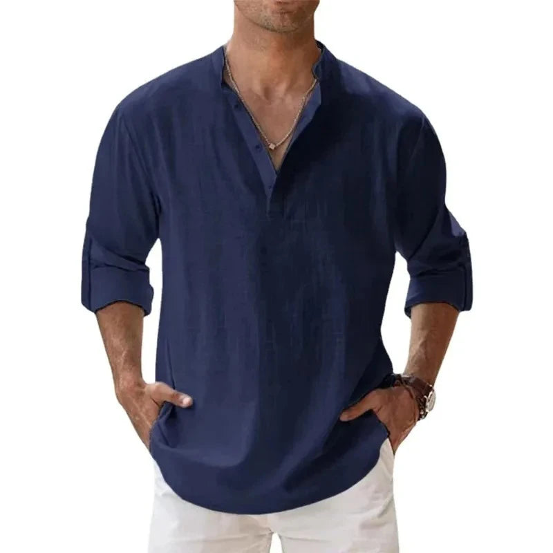 Men’s Lightweight Cotton Linen Henley Shirt