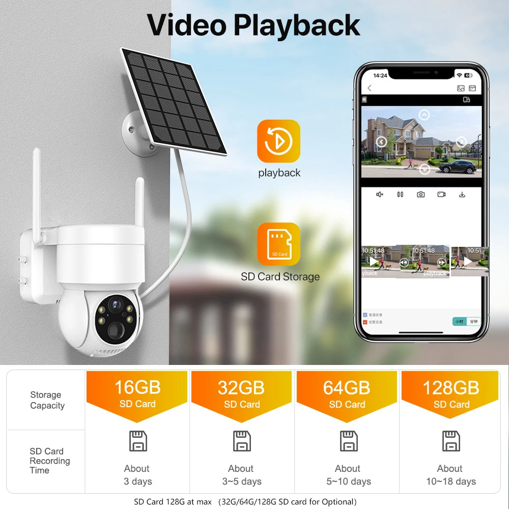 WiFi PTZ Camera 4MP HD Outdoor - Solar Powered Surveillance