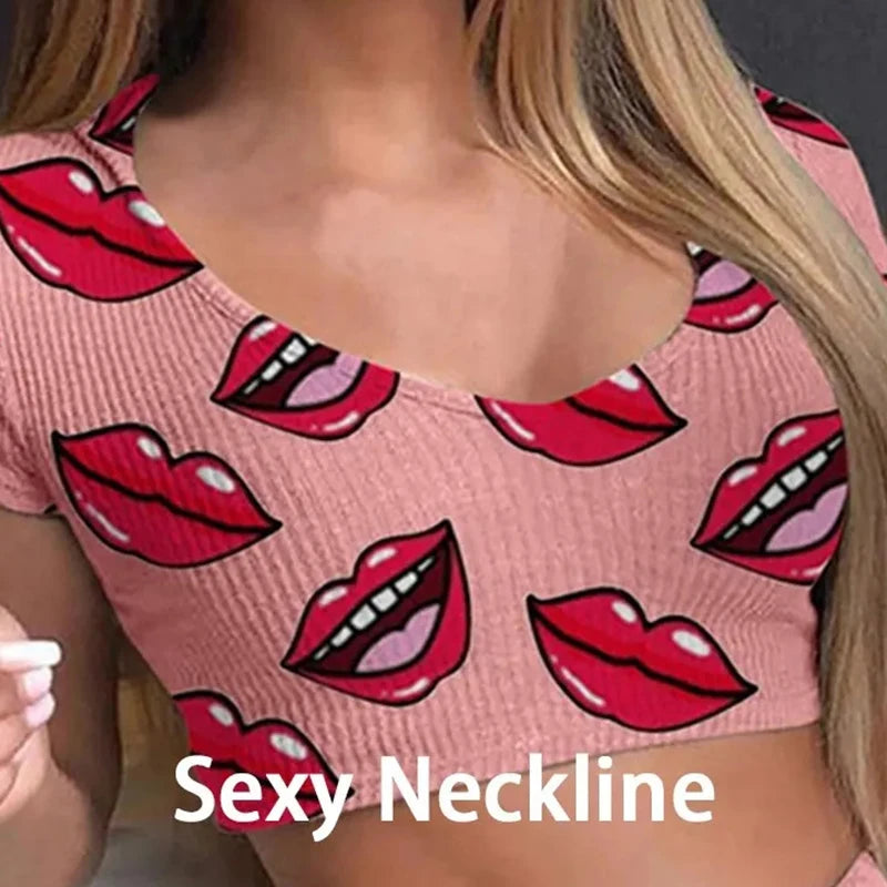 Sexy Pyjama-Set mit Lippen-Print