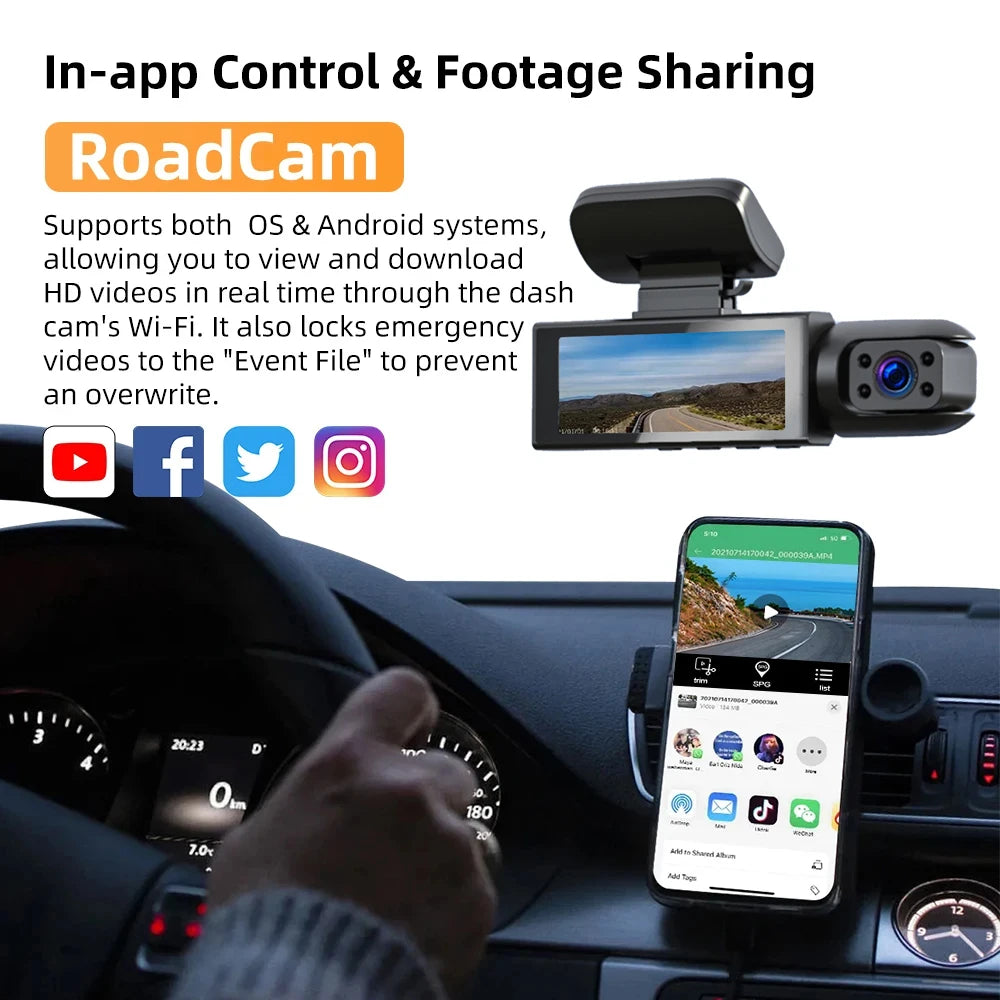 1080P WiFi Dual Camera Dash Cam - Front & Inside