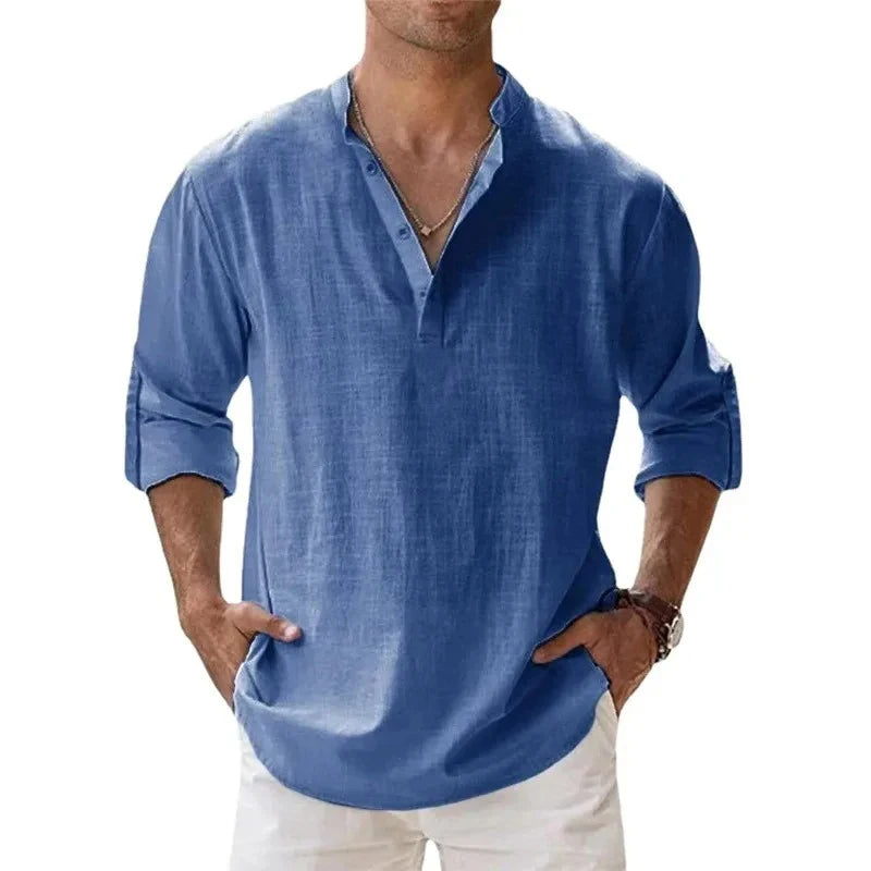 Men’s Lightweight Cotton Linen Henley Shirt