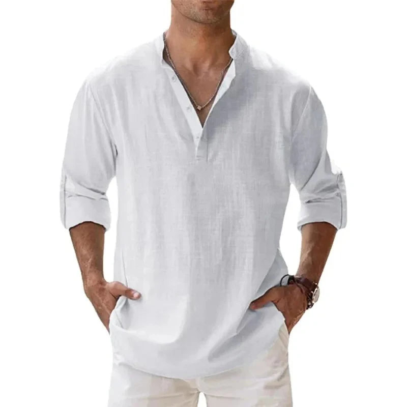 Men’s Lightweight Cotton Linen Henley Shirt