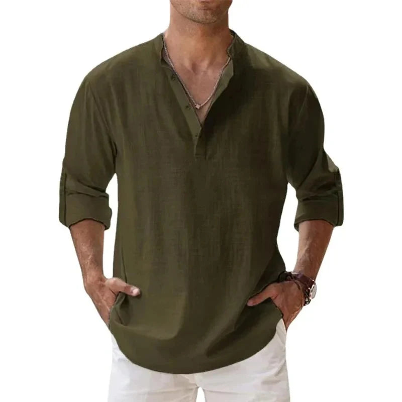 Men’s Lightweight Cotton Linen Henley Shirt