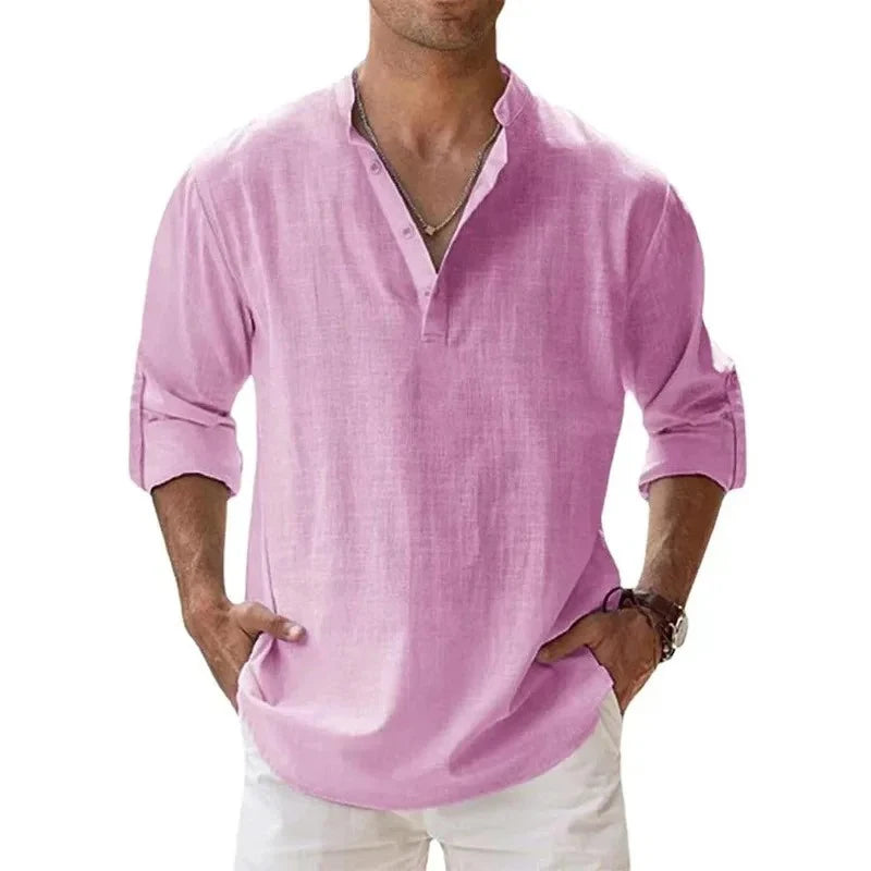 Men’s Lightweight Cotton Linen Henley Shirt