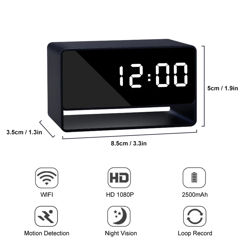 WiFi Wireless Mini Alarm Clock Camera - 1080P HD & Motion Detection