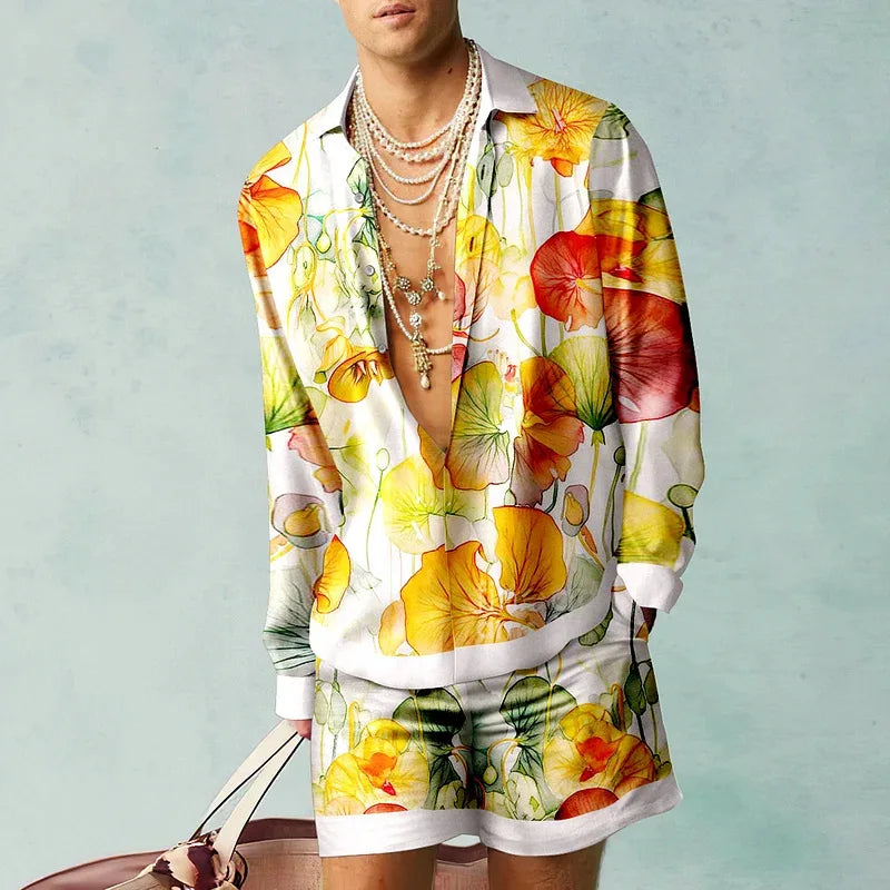 Men's Flower Pattern Hawaiian Set