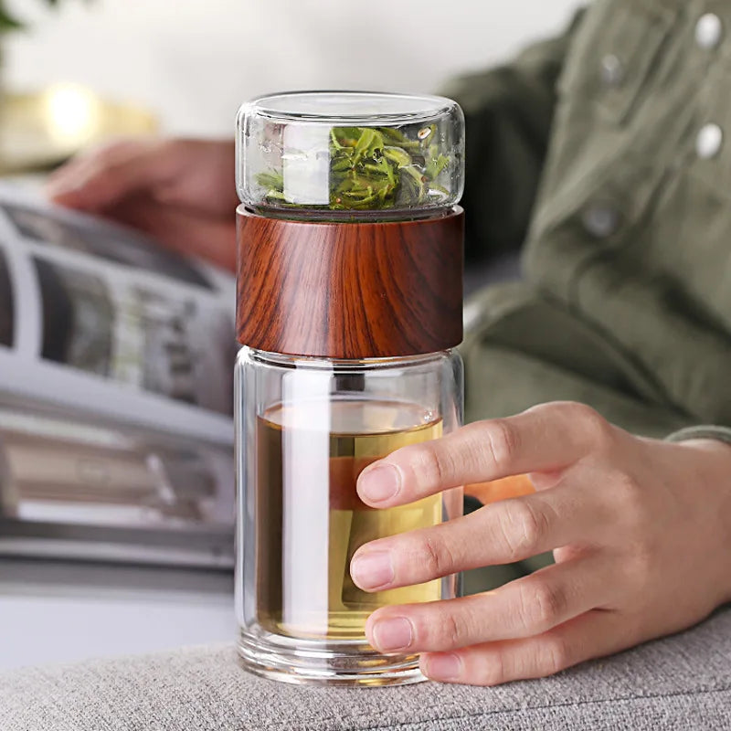 Double Glass Water Bottle with Tea Infuser & Case