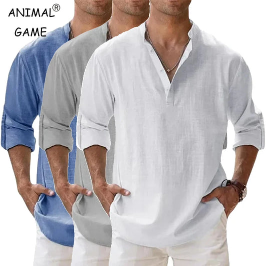 Men’s Lightweight Cotton Linen Henley Shirt