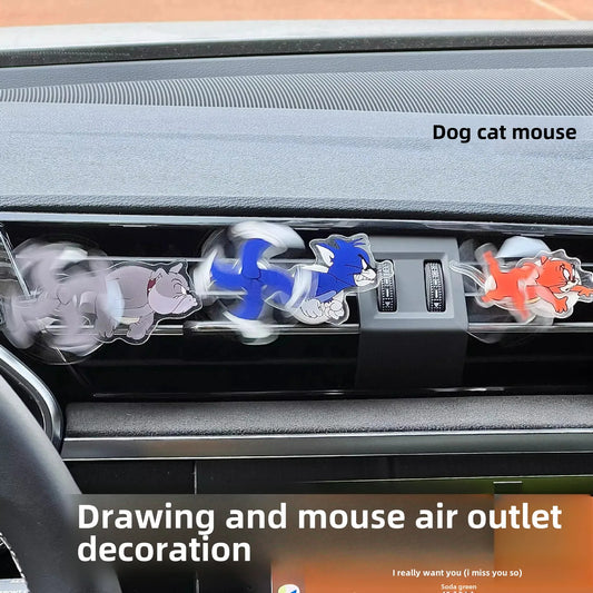 Rotatable Acrylic Car Vent Ornament - Cute Cartoon Mouse & Cat Decor