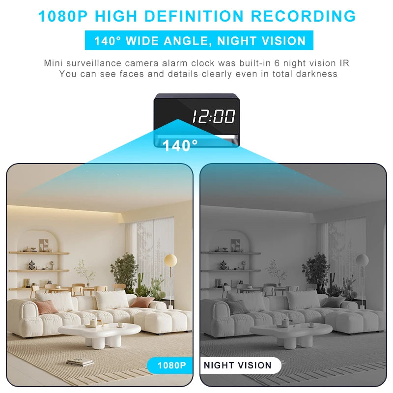 WiFi Wireless Mini Alarm Clock Camera - 1080P HD & Motion Detection