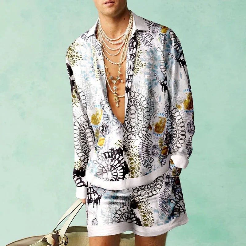 Men's Flower Pattern Hawaiian Set