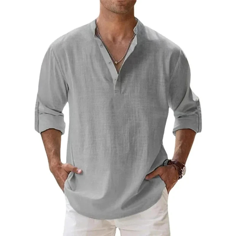 Men’s Lightweight Cotton Linen Henley Shirt