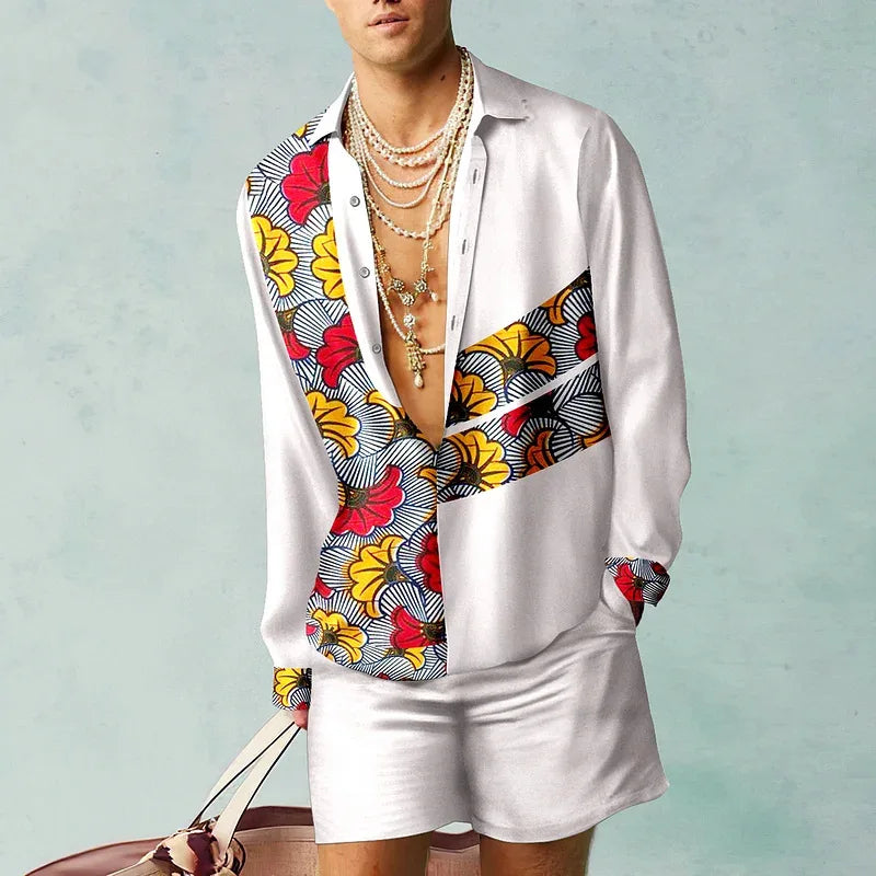 Men's Flower Pattern Hawaiian Set