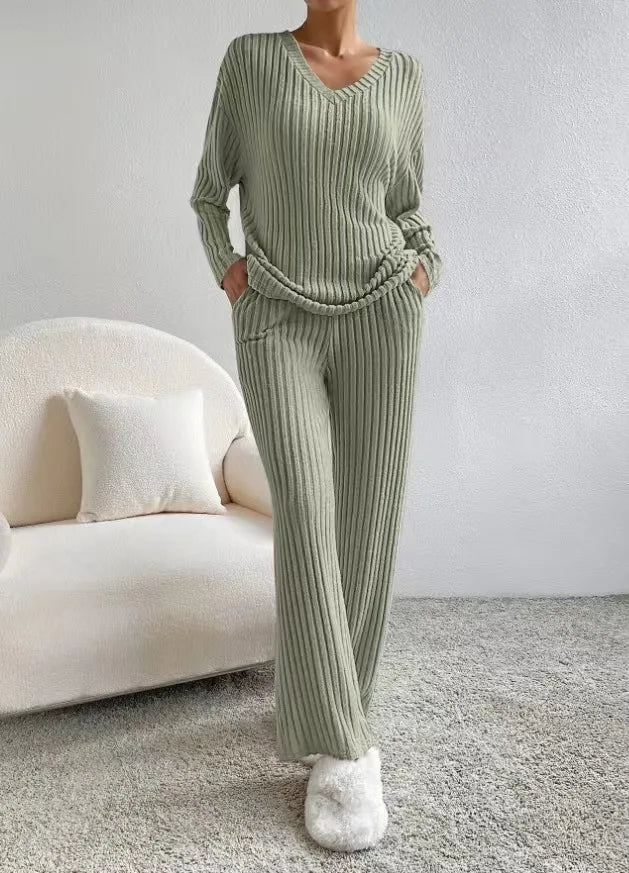 Knitted Two-Piece Set & V-Neck Top with Trousers