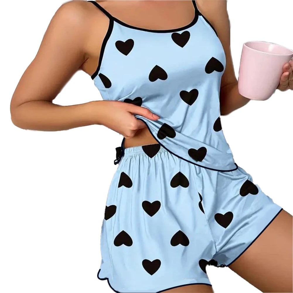 Women's Pink Heart Print Pajama Set